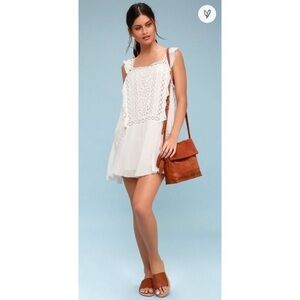 Free People Mini Dress White Crochet Priscilla Ruffled Womens Size M